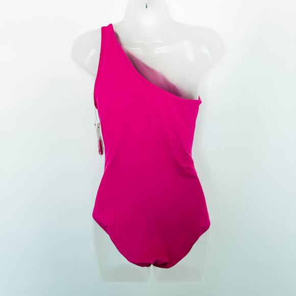 NWT Carmen Marc Valvo One Shoulder Pink Swimsuit Size 12 Beach Resort Summer - Picture 6 of 7